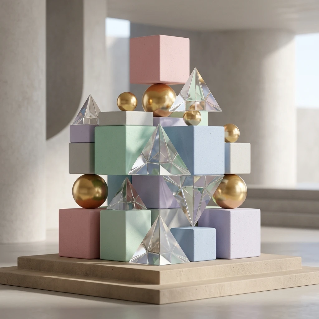 Pastel & Gold 3D Geometric Composition