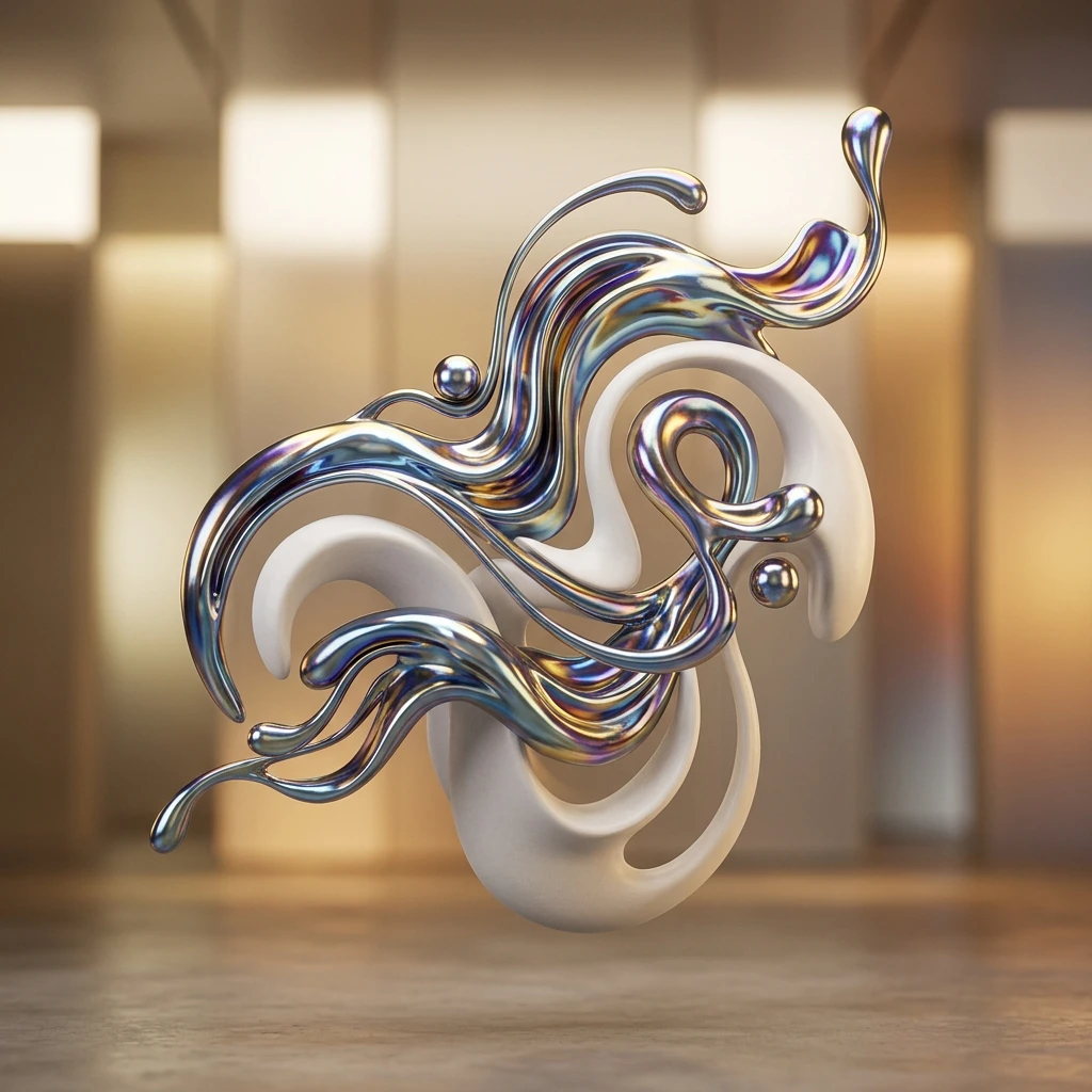 Abstract Chrome & Ceramic Sculpture
