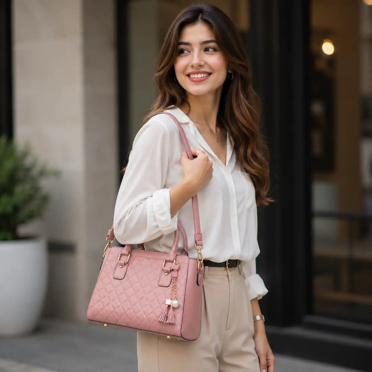 Stylish Girl with Pink Fashion Bag