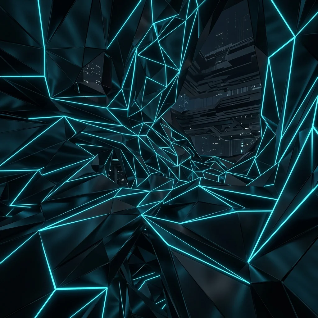 Cyan LED Obsidian Architectural Geometry