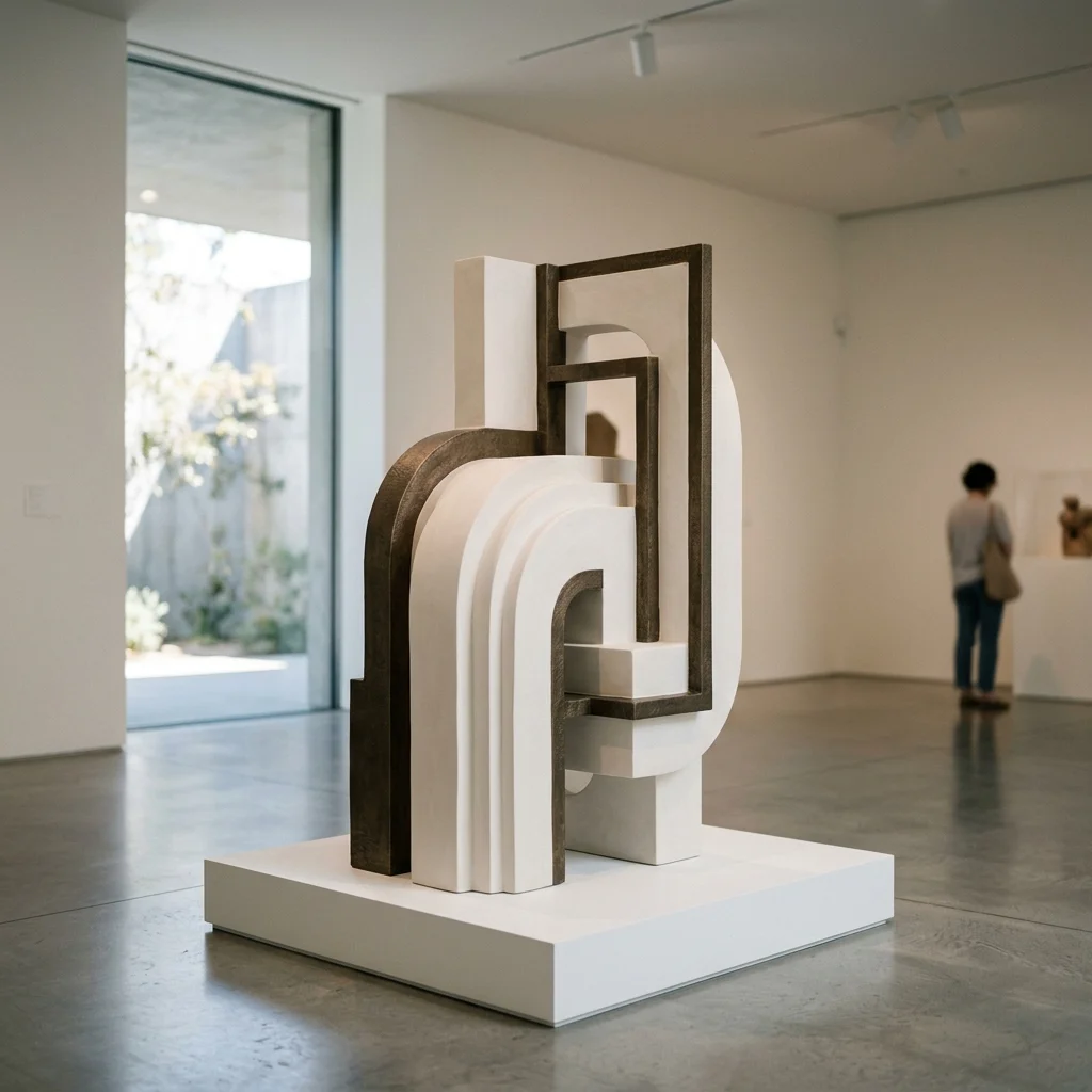 Minimalist White Clay & Bronze 3D Form